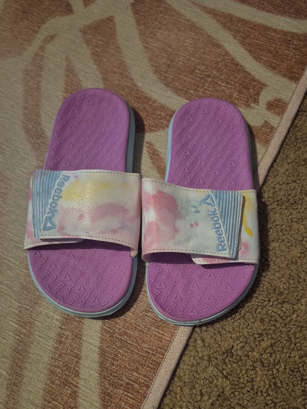 Reebok Kids' Purple Tie-Dye Slide Sandals